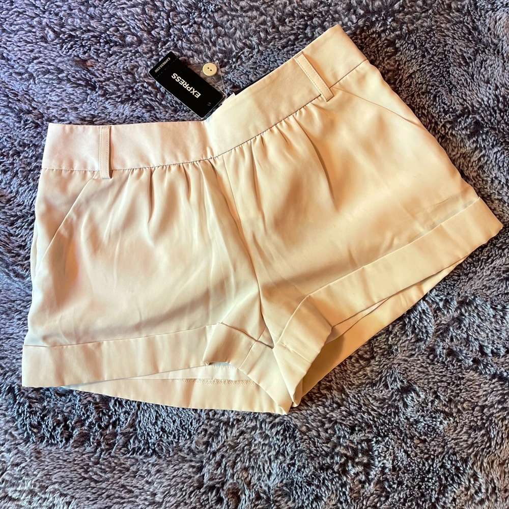 Express Dressy Tan/Taupe Short Shorts With Sash Tie, Sz 00 - Picture 2 of 10